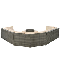 Patio Furniture Set, 6 Piece Outdoor Conversation Set All Weather Wicker Sectional Sofa With Ottoman And Cushions And Small Trays Beige Rattan