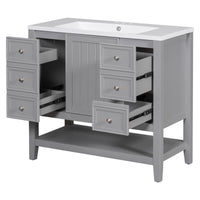 36" Bathroom Vanity With Sink Combo, One Cabinet And Three Drawers, Solid Wood And Mdf Board, Grey Old Sku:Sy999505Aae Grey Solid Wood Mdf