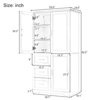 Tall And Wide Storage Cabinet With Doors For Bathroom Office, Three Drawers, Grey Grey Mdf