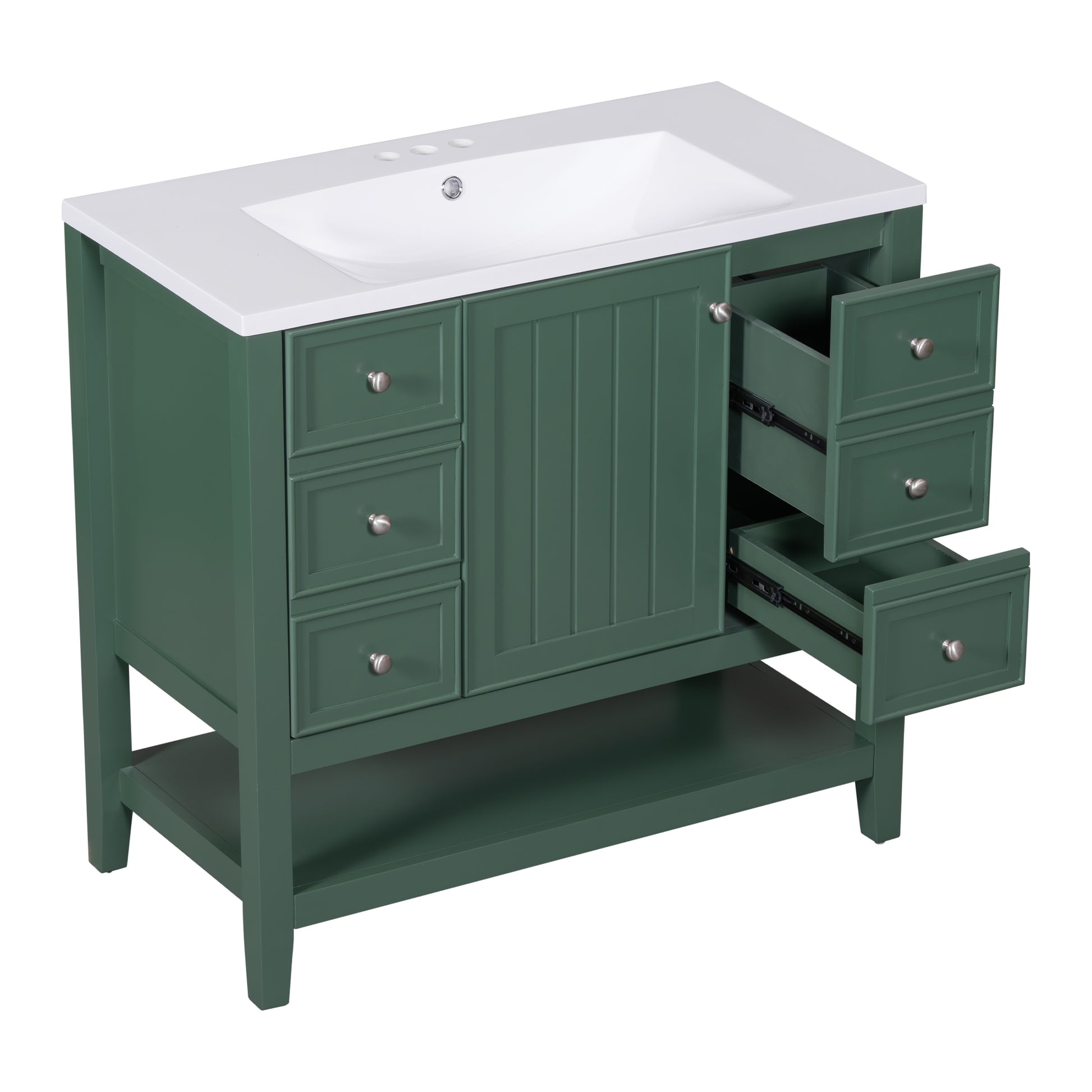 36" Bathroom Vanity With Sink Combo, One Cabinet And Three Drawers, Solid Wood And Mdf Board, Green Green Solid Wood Mdf