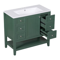 36" Bathroom Vanity With Sink Combo, One Cabinet And Three Drawers, Solid Wood And Mdf Board, Green Green Solid Wood Mdf