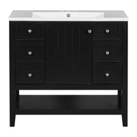 36" Bathroom Vanity With Sink Combo, One Cabinet And Three Drawers, Solid Wood And Mdf Board, Black Black Solid Wood Mdf