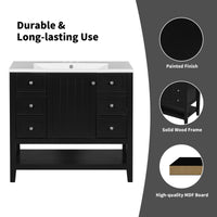 36" Bathroom Vanity With Sink Combo, One Cabinet And Three Drawers, Solid Wood And Mdf Board, Black Black Solid Wood Mdf