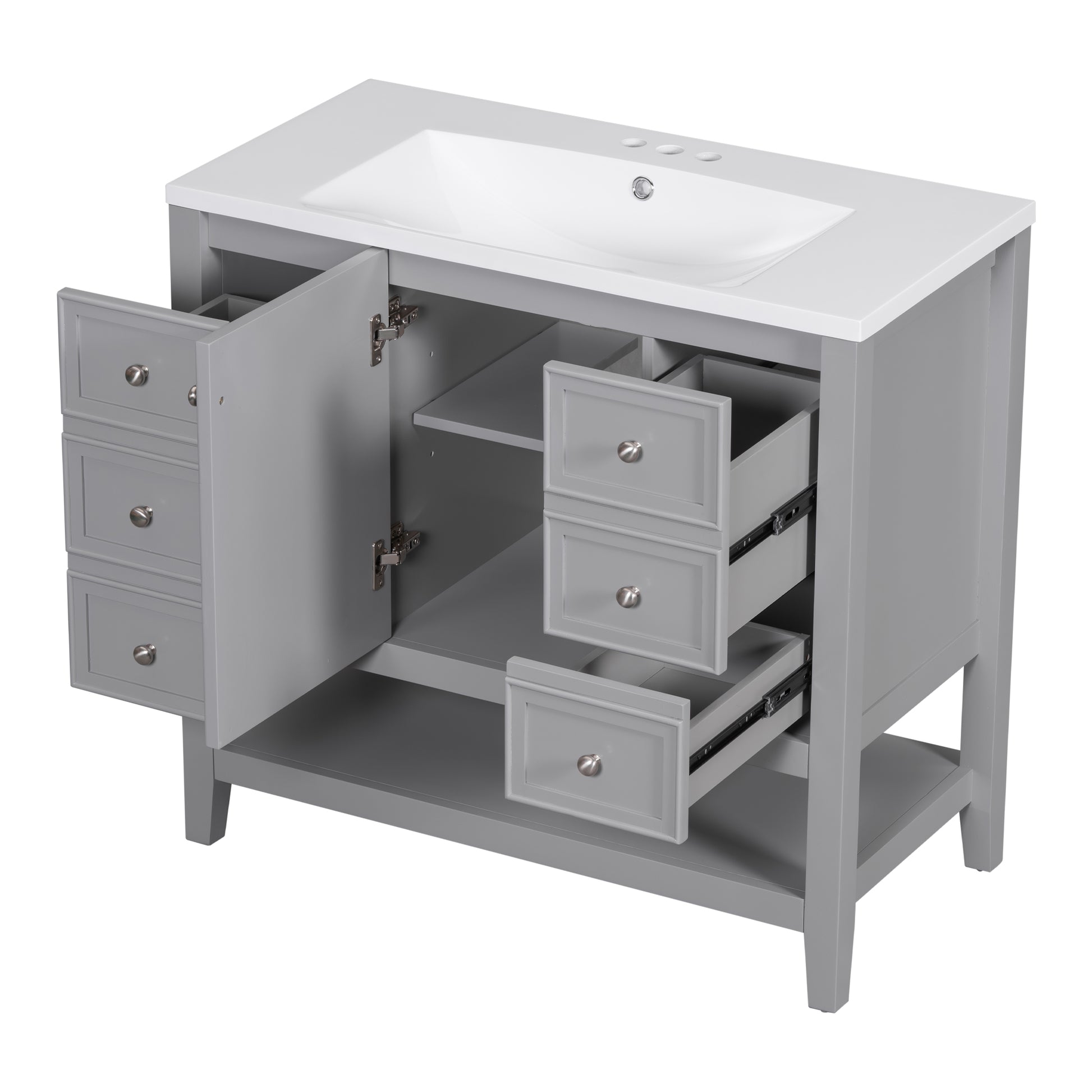 36" Bathroom Vanity With Sink Combo, One Cabinet And Three Drawers, Solid Wood And Mdf Board, Grey Old Sku:Sy999505Aae Grey Solid Wood Mdf