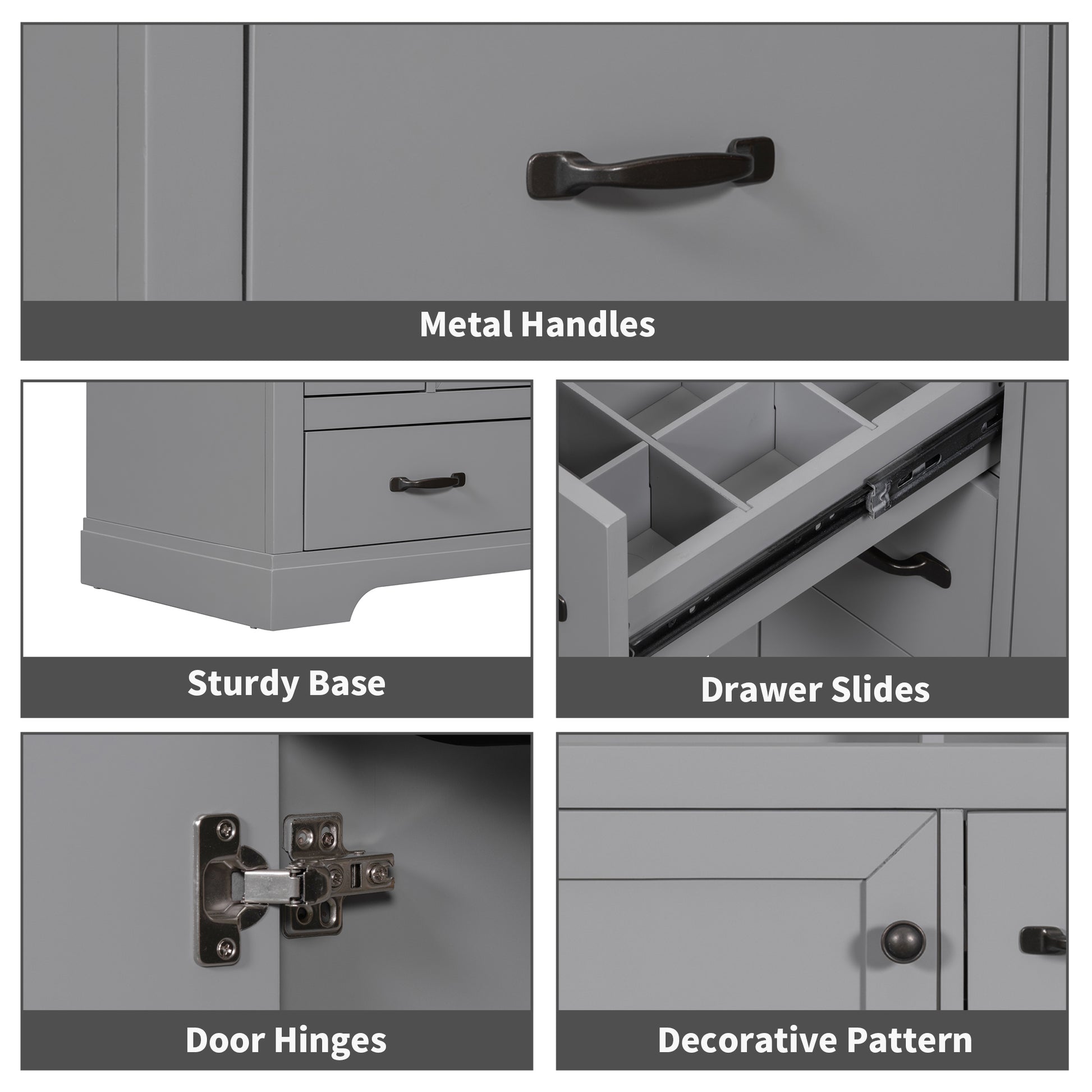 36" Bathroom Vanity With Sink Combo, Six Drawers, Multi Functional Drawer Divider, Adjustable Shelf, Grey Grey Solid Wood Mdf