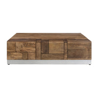 Luxvil Premium Solid Wood Coffee With Storage Acacia Wood Light Brown Contemporary Acacia Drawers Square Polished Solid Wood Sled