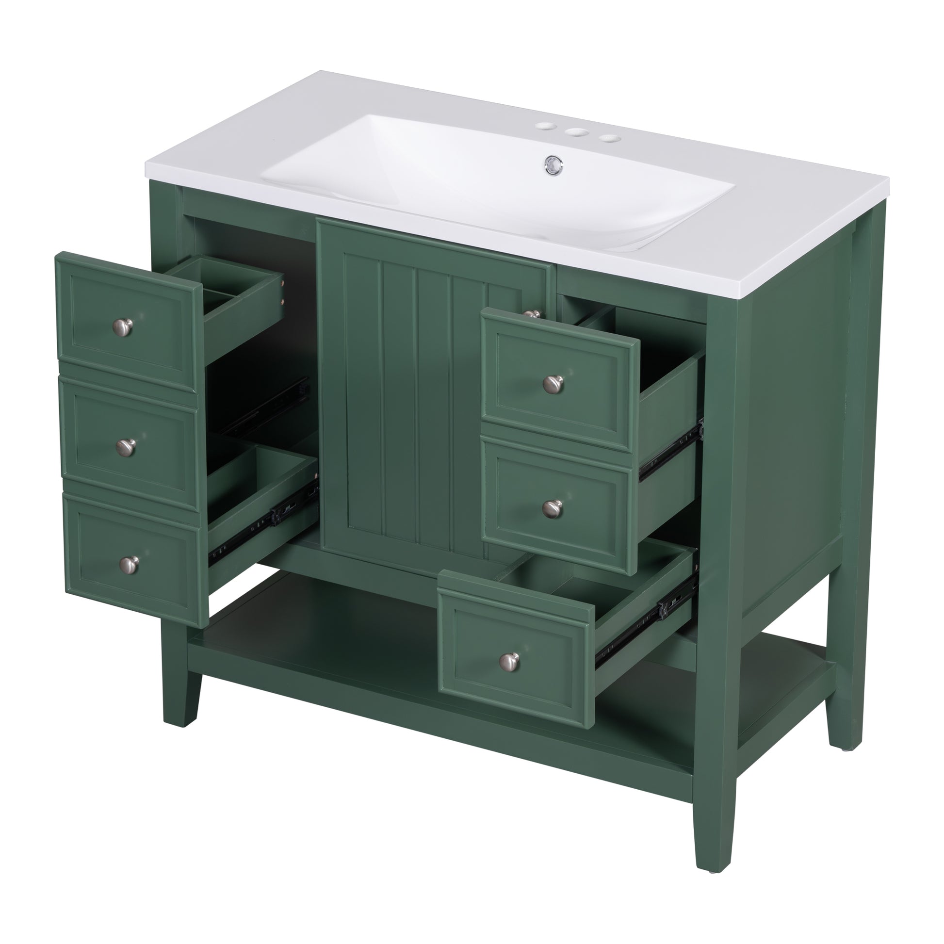 36" Bathroom Vanity With Sink Combo, One Cabinet And Three Drawers, Solid Wood And Mdf Board, Green Green Solid Wood Mdf