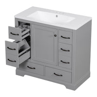 36" Bathroom Vanity With Sink Combo, Six Drawers, Multi Functional Drawer Divider, Adjustable Shelf, Grey Grey Solid Wood Mdf