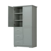 Tall And Wide Storage Cabinet With Doors For Bathroom Office, Three Drawers, Grey Grey Mdf