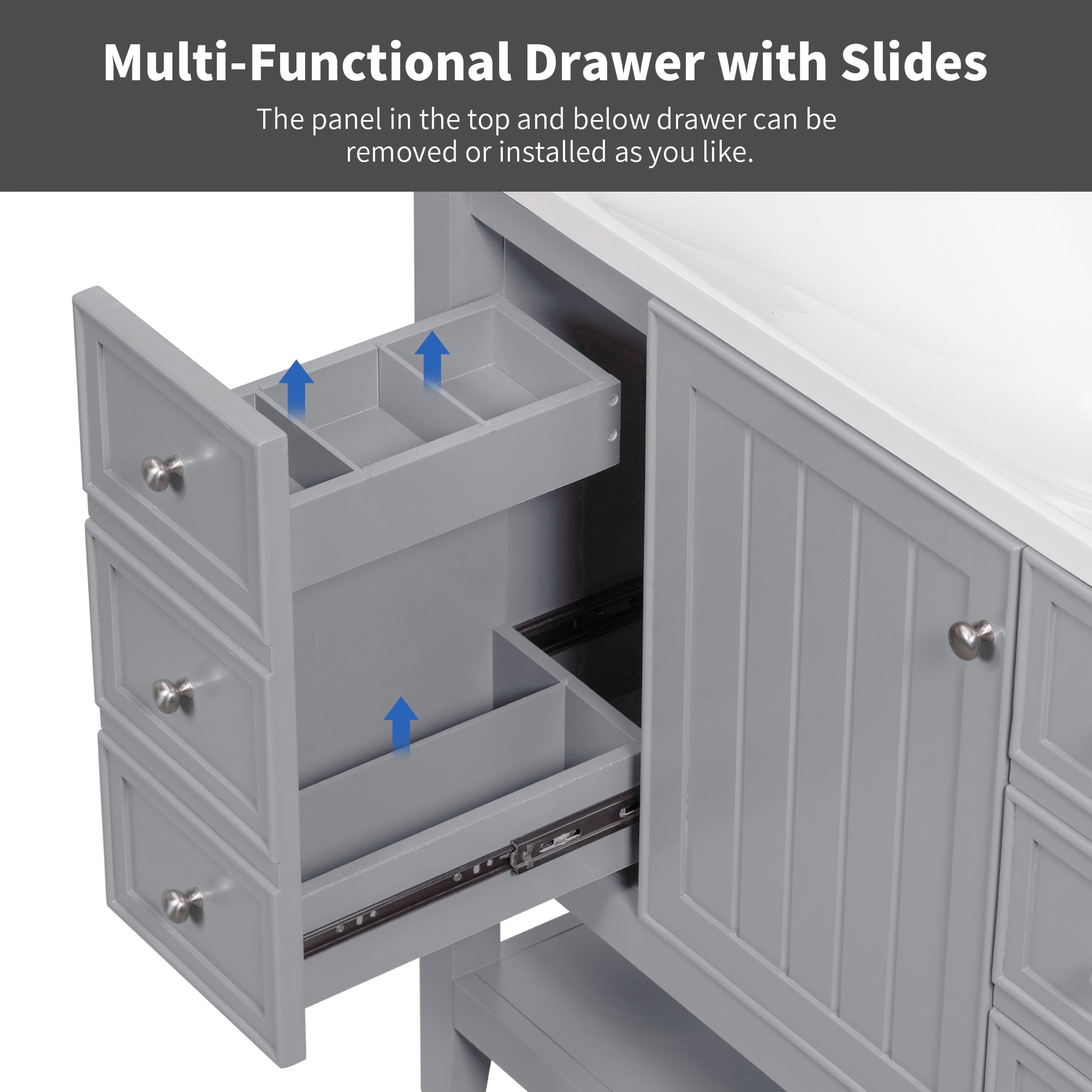 36" Bathroom Vanity With Sink Combo, One Cabinet And Three Drawers, Solid Wood And Mdf Board, Grey Grey Solid Wood Mdf