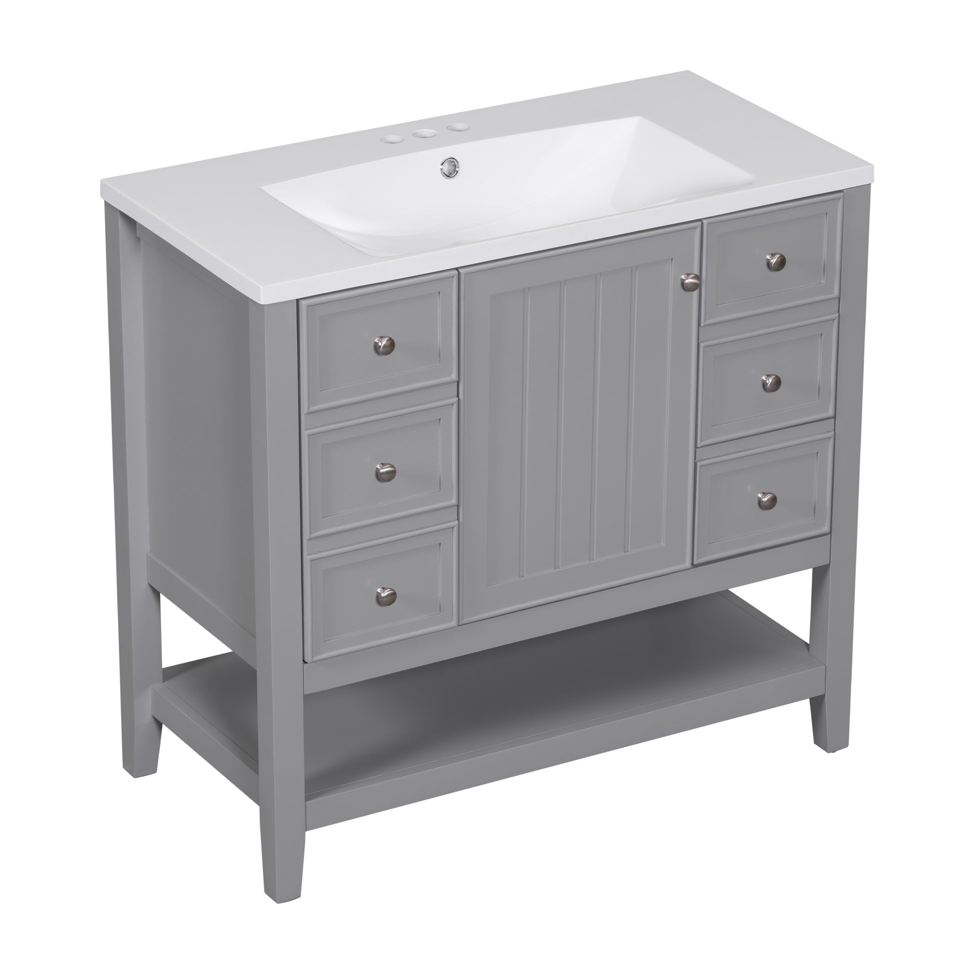 36" Bathroom Vanity With Sink Combo, One Cabinet And Three Drawers, Solid Wood And Mdf Board, Grey Grey Solid Wood Mdf