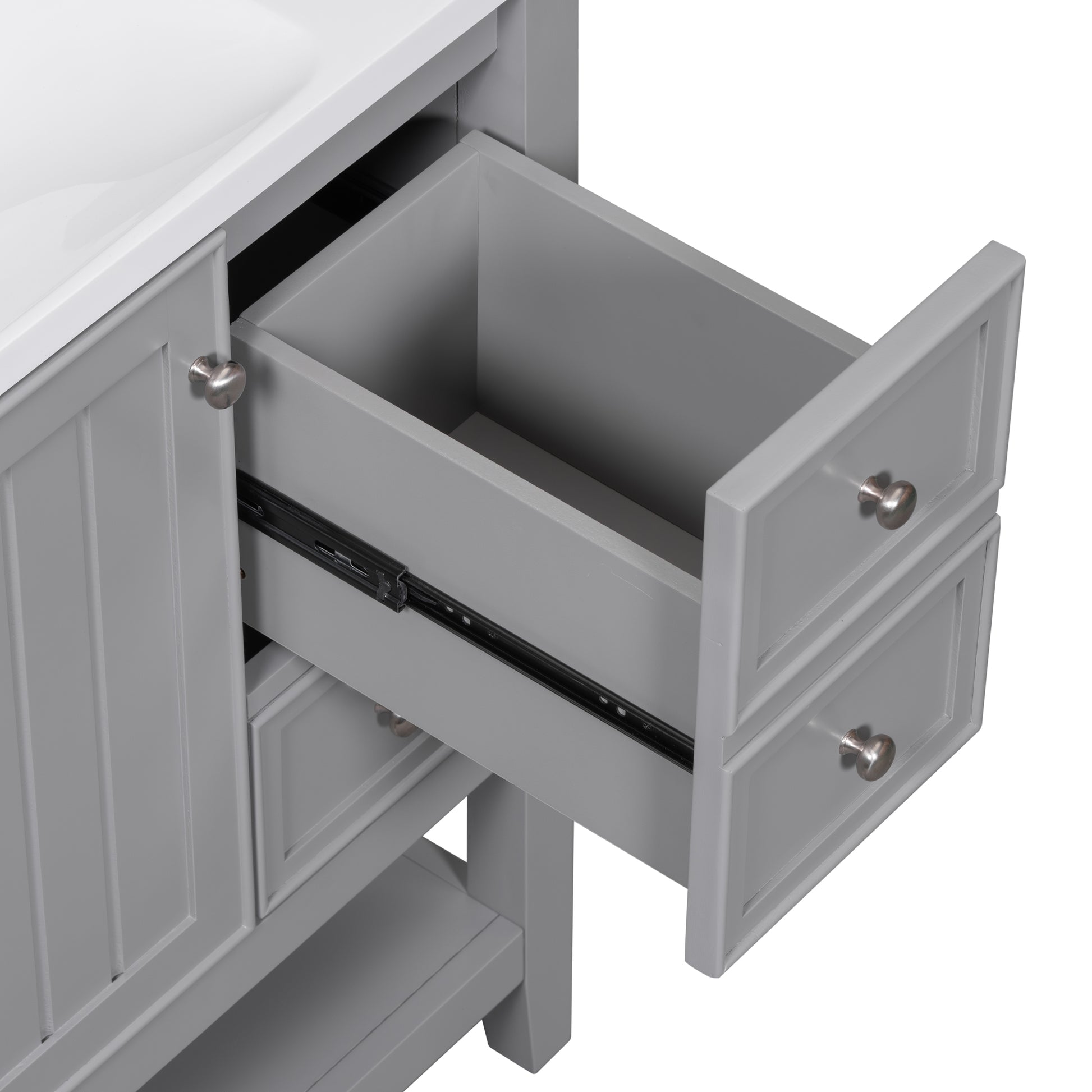 36" Bathroom Vanity With Sink Combo, One Cabinet And Three Drawers, Solid Wood And Mdf Board, Grey Old Sku:Sy999505Aae Grey Solid Wood Mdf