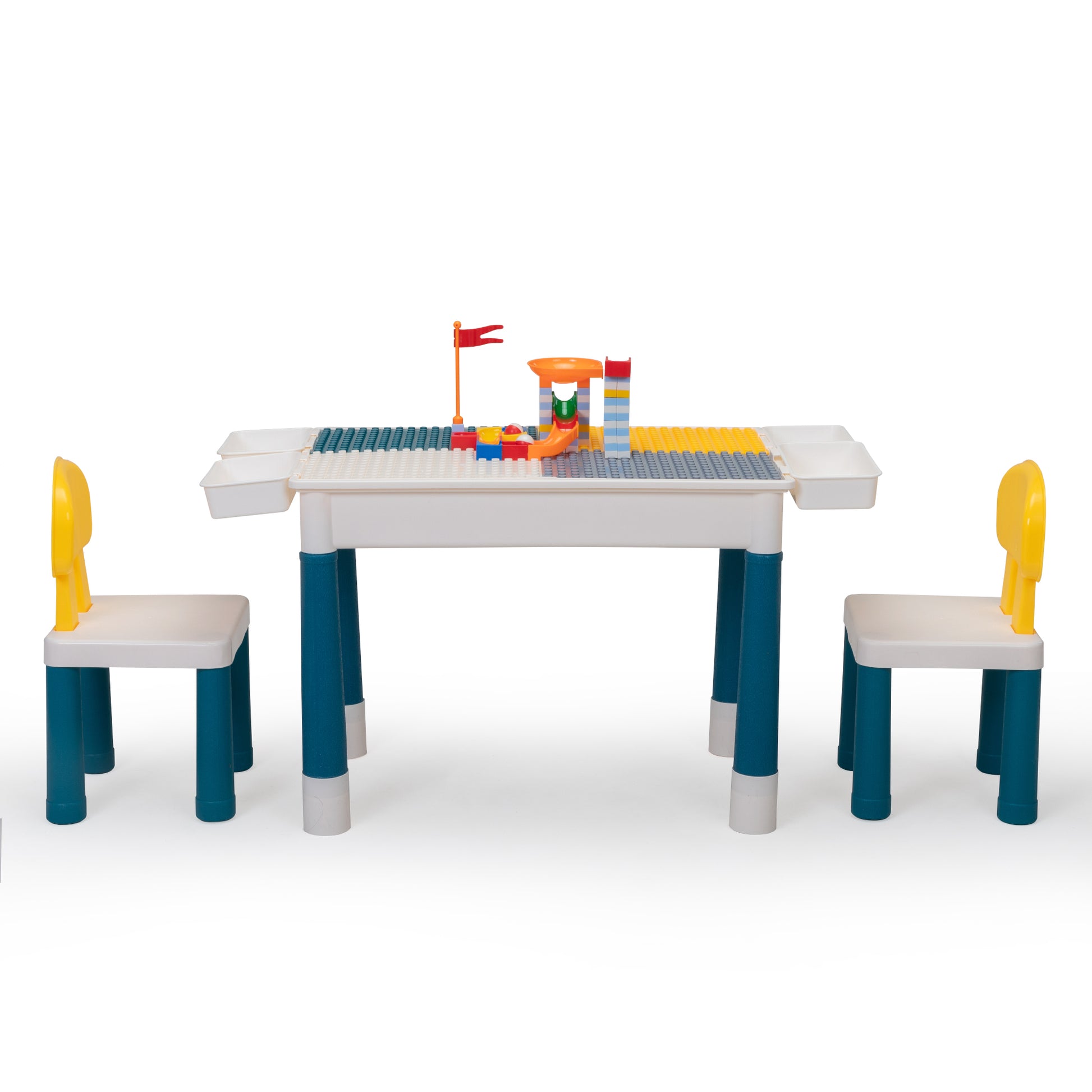 Multi Functional Rectangular Block Table Gray Yellow With Diy Blocks Colorful Polypropylene