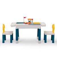 Multi Functional Rectangular Block Table Gray Yellow With Diy Blocks Colorful Polypropylene