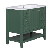 36" Bathroom Vanity With Sink Combo, One Cabinet And Three Drawers, Solid Wood And Mdf Board, Green Green Solid Wood Mdf