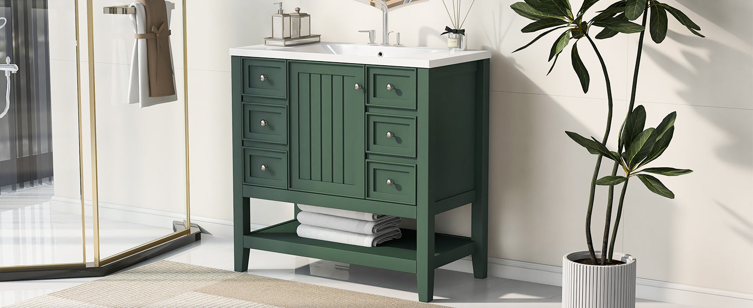 36" Bathroom Vanity With Sink Combo, One Cabinet And Three Drawers, Solid Wood And Mdf Board, Green Old Sku:Sy999505Aag Green Solid Wood Mdf