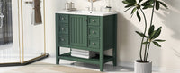 36" Bathroom Vanity With Sink Combo, One Cabinet And Three Drawers, Solid Wood And Mdf Board, Green Green Solid Wood Mdf