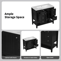 36" Bathroom Vanity With Sink Combo, One Cabinet And Three Drawers, Solid Wood And Mdf Board, Black Black Solid Wood Mdf