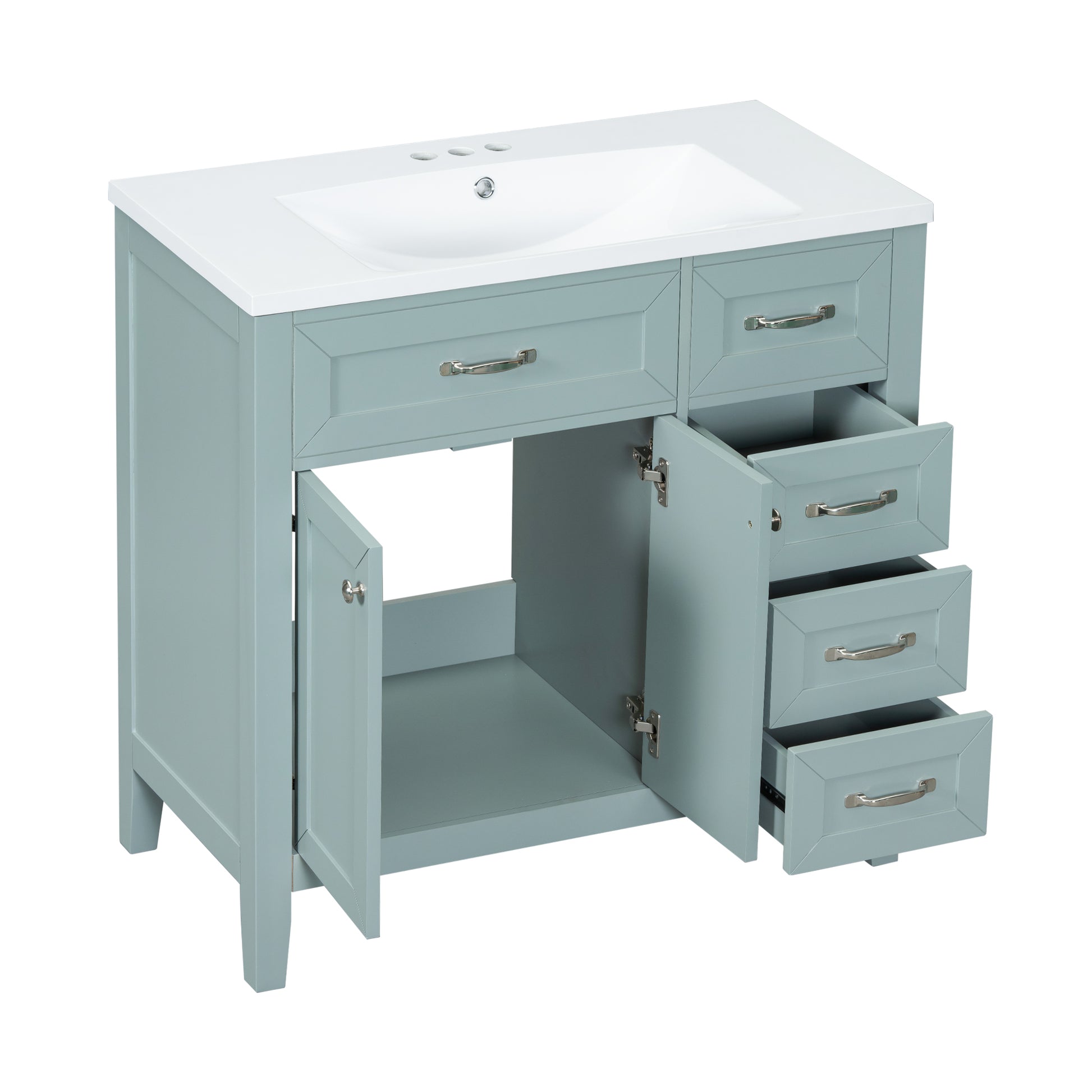 36" Bathroom Vanity With Sink Combo, Green Bathroom Cabinet With Drawers, Solid Frame And Mdf Board Old Sku:Jl000007Aag Green Solid Wood Mdf