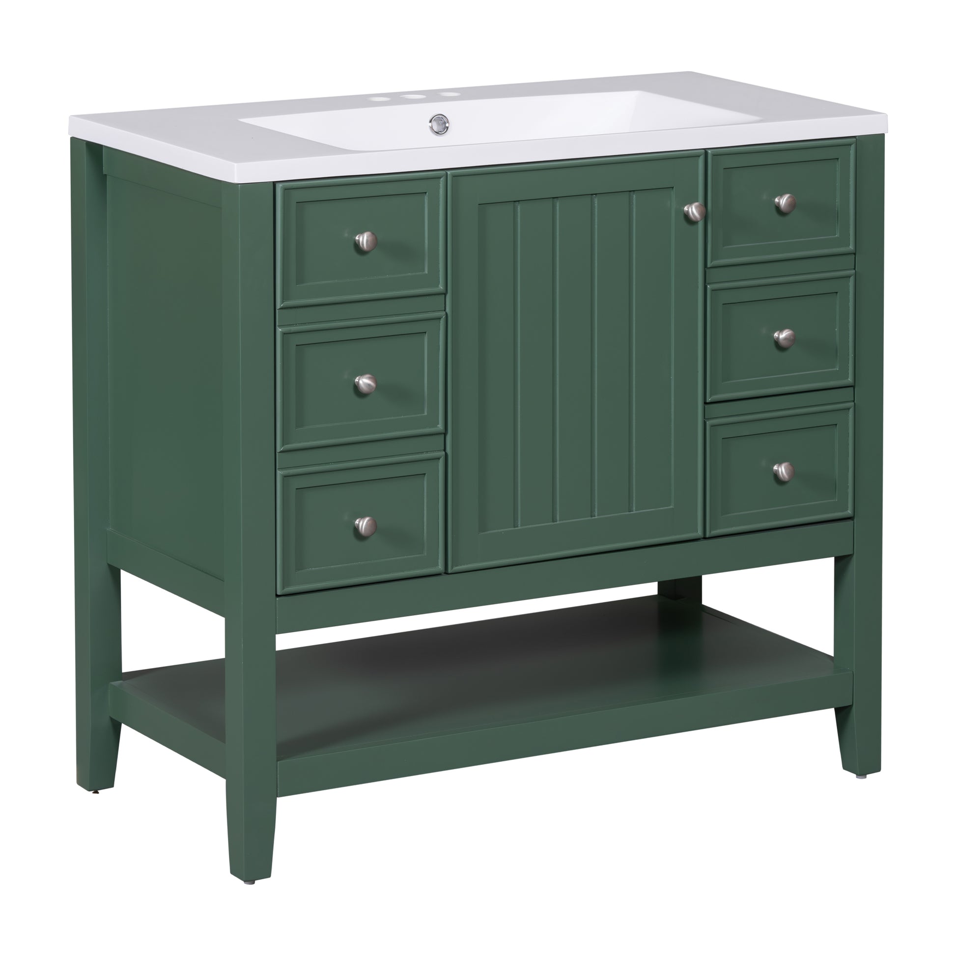 36" Bathroom Vanity With Sink Combo, One Cabinet And Three Drawers, Solid Wood And Mdf Board, Green Green Solid Wood Mdf