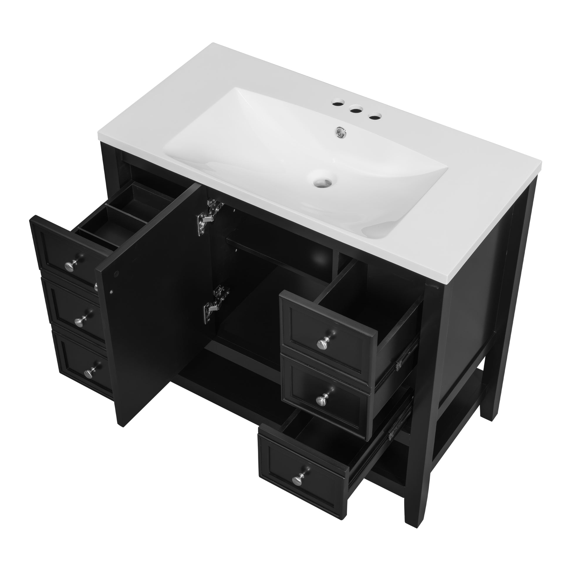 36" Bathroom Vanity With Sink Combo, One Cabinet And Three Drawers, Solid Wood And Mdf Board, Black Black Solid Wood Mdf