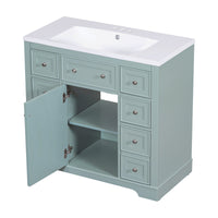 36" Bathroom Vanity With Sink Combo, One Cabinet And Six Drawers, Solid Wood And Mdf Board, Green Green Solid Wood Mdf