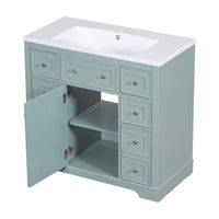 36" Bathroom Vanity With Sink Combo, One Cabinet And Six Drawers, Solid Wood And Mdf Board, Green Old Sku:Sy999404Aag Green Solid Wood Mdf