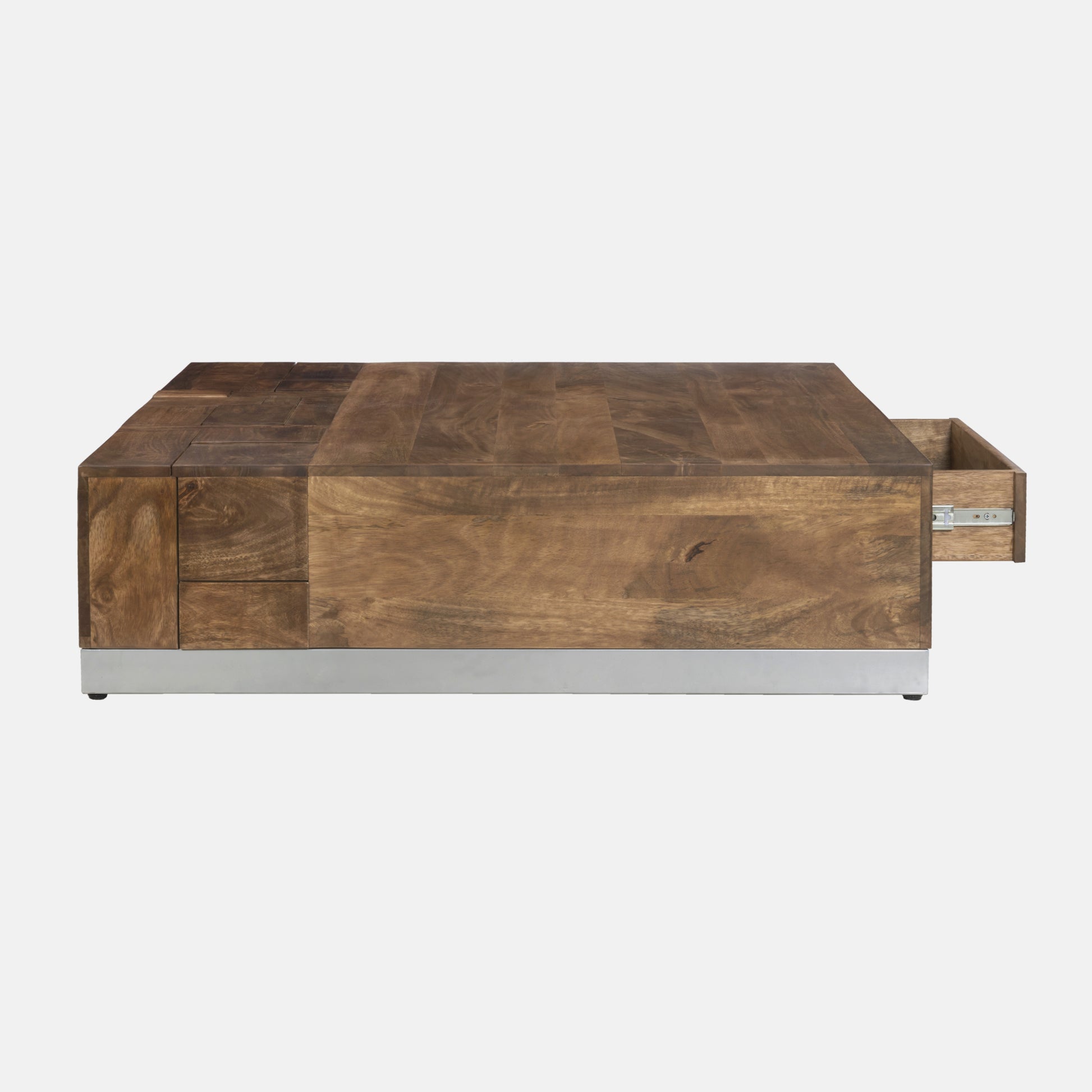 Luxvil Premium Solid Wood Coffee With Storage Acacia Wood Light Brown Contemporary Acacia Drawers Square Polished Solid Wood Sled