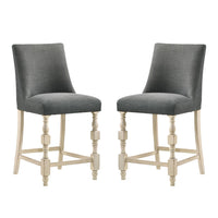 Set Of 2 Upholstered Dark Gray Fabric Counter Height Chairs In Ivory Finish Solid Ivory Dining Room Dining Chairs Wood Fabric
