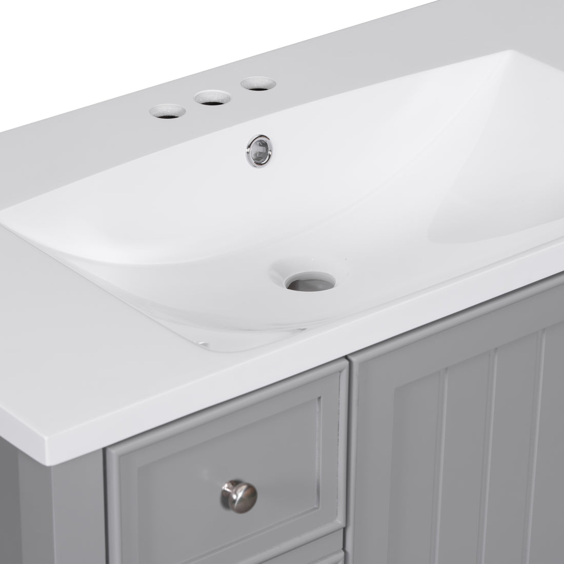 36" Bathroom Vanity With Sink Combo, One Cabinet And Three Drawers, Solid Wood And Mdf Board, Grey Old Sku:Sy999505Aae Grey Solid Wood Mdf