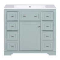 36" Bathroom Vanity With Sink Combo, One Cabinet And Six Drawers, Solid Wood And Mdf Board, Green Green Solid Wood Mdf