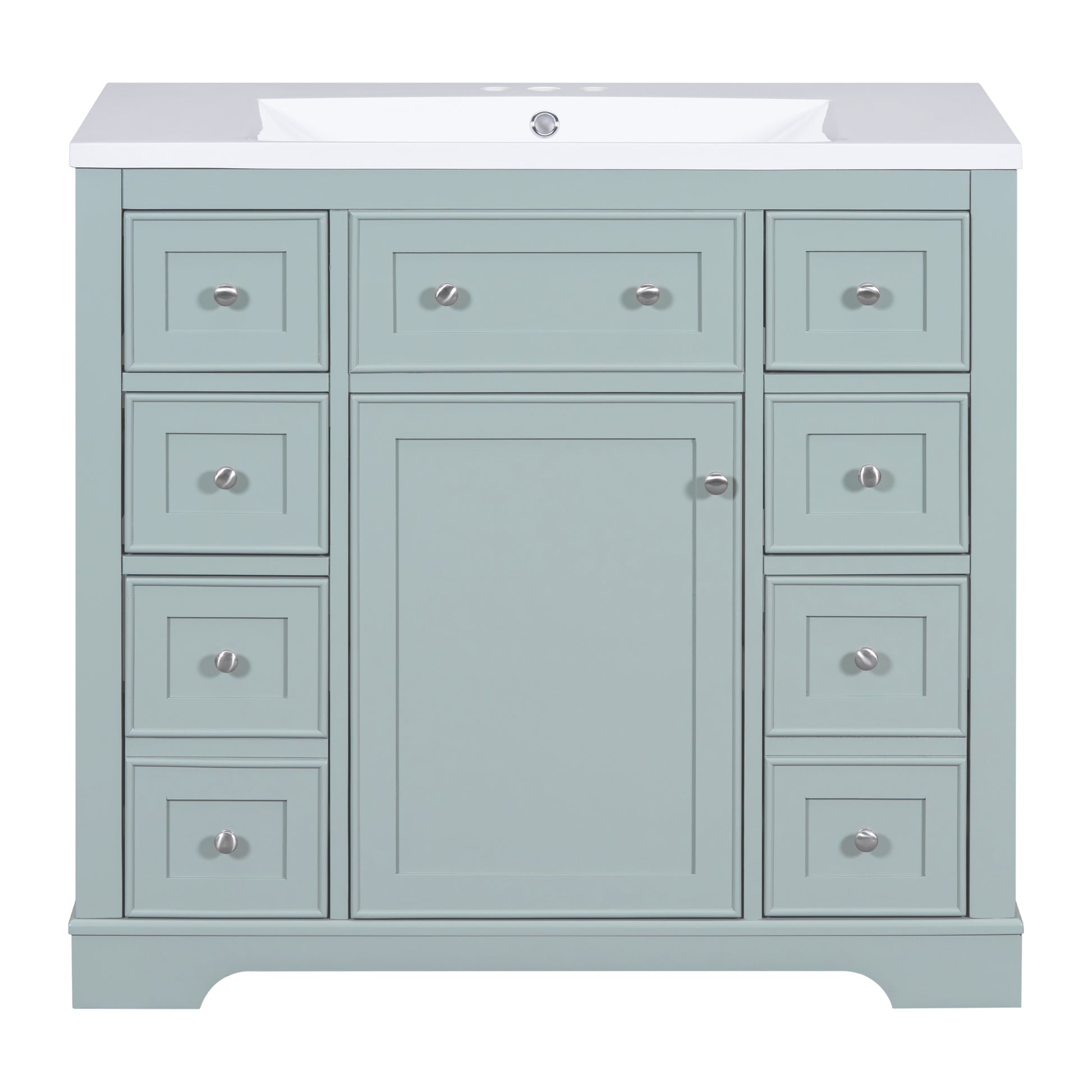 36" Bathroom Vanity With Sink Combo, One Cabinet And Six Drawers, Solid Wood And Mdf Board, Green Old Sku:Sy999404Aag Green Solid Wood Mdf