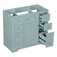 36" Bathroom Vanity Without Sink, Cabinet Base Only, One Cabinet And Six Drawers, Green Green Solid Wood Mdf