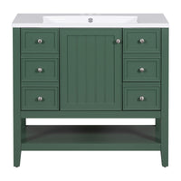 36" Bathroom Vanity With Sink Combo, One Cabinet And Three Drawers, Solid Wood And Mdf Board, Green Green Solid Wood Mdf