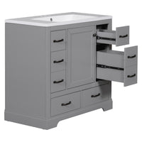 36" Bathroom Vanity With Sink Combo, Six Drawers, Multi Functional Drawer Divider, Adjustable Shelf, Grey Grey Solid Wood Mdf