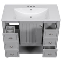 36" Bathroom Vanity With Sink Combo, One Cabinet And Three Drawers, Solid Wood And Mdf Board, Grey Old Sku:Sy999505Aae Grey Solid Wood Mdf