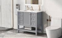 36" Bathroom Vanity With Sink Combo, One Cabinet And Three Drawers, Solid Wood And Mdf Board, Grey Grey Solid Wood Mdf