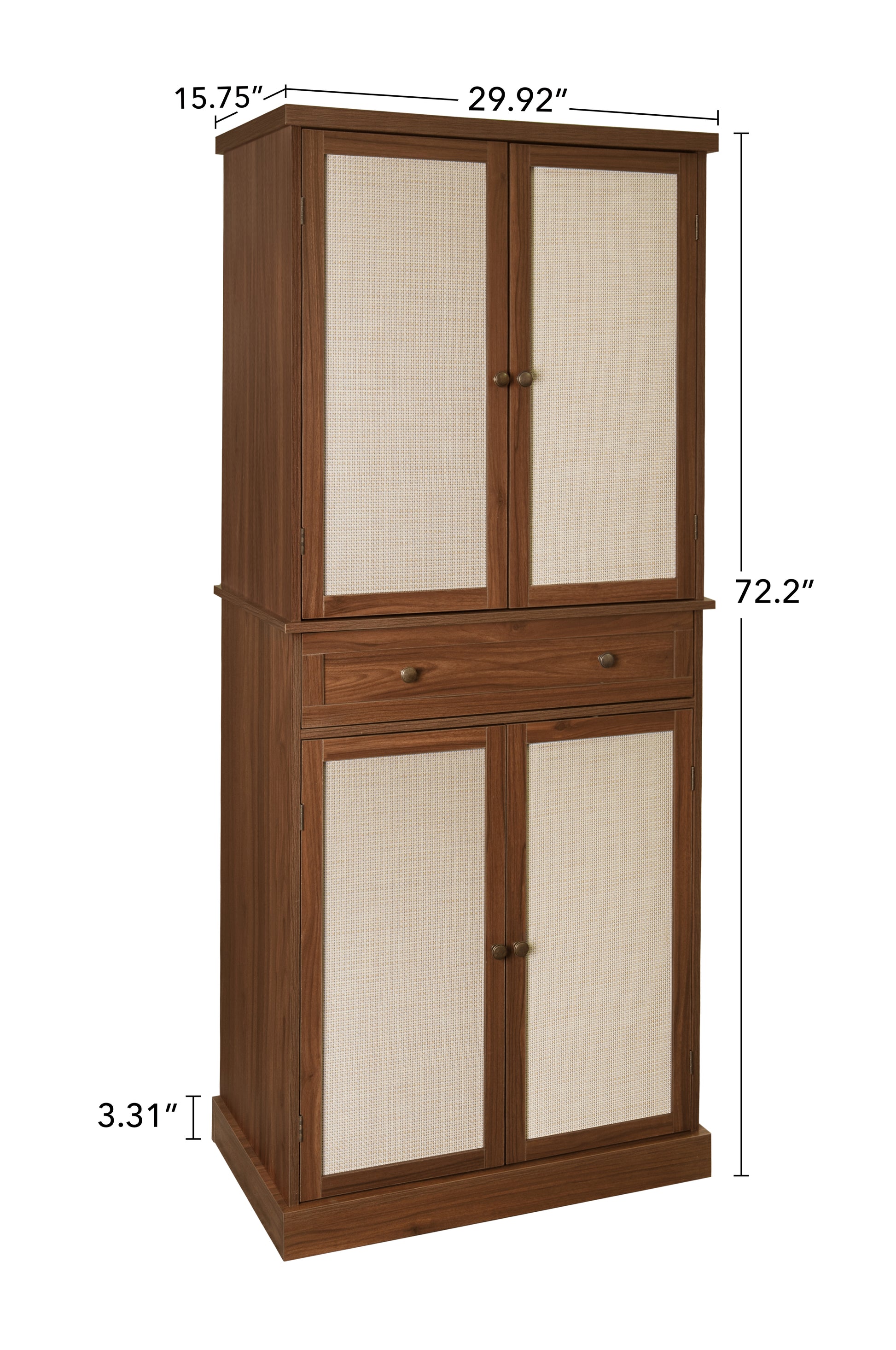 4 Door Cabinet With 1 Drawer, With 4 Adjustable Inner Shelves, Storage Cabinet Walnut Particle Board