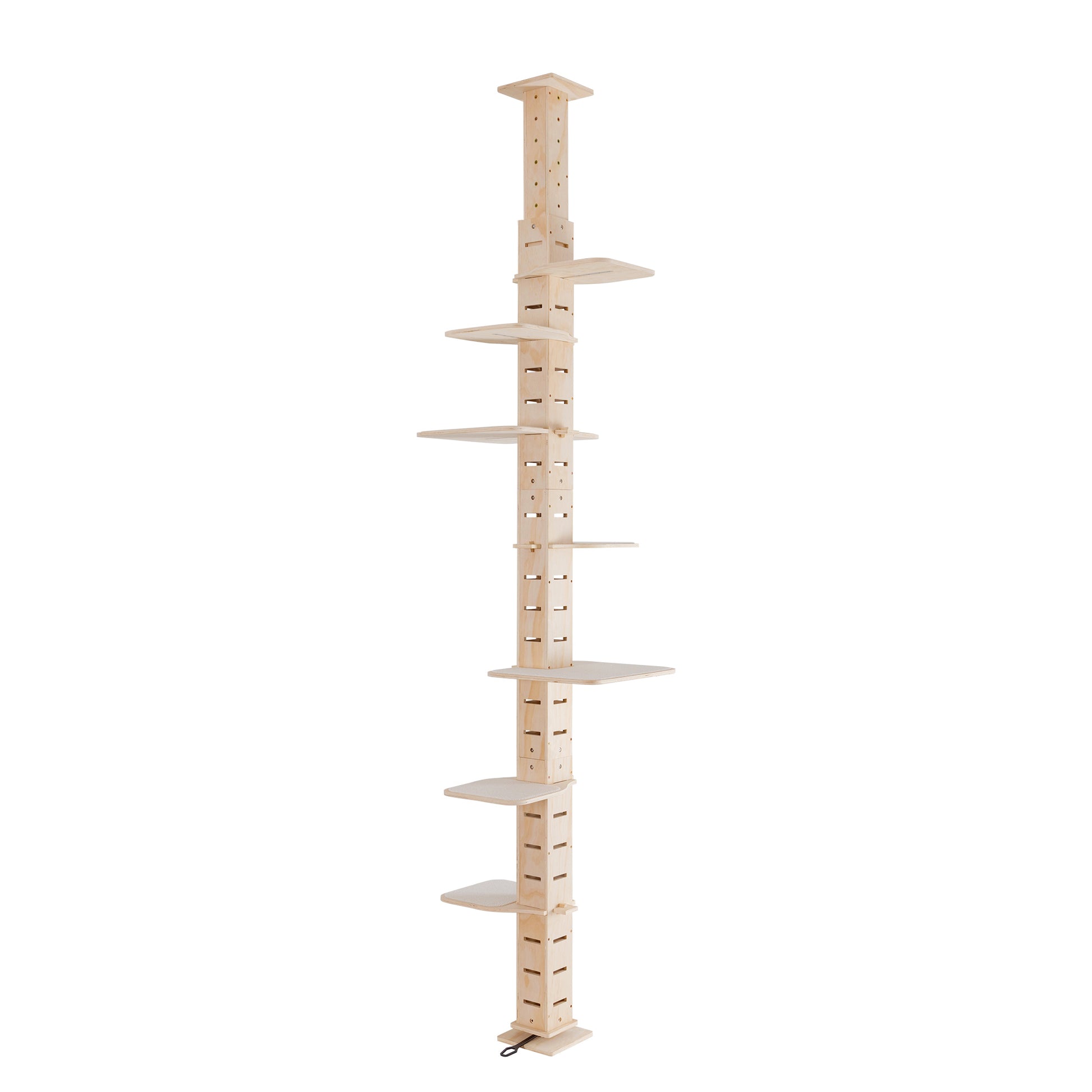 9' Adjustable Height Floor To Ceiling Cat Tree, Multi Level Cat Vertical Cat Condo, Cat Climbing Frame Activity Center With Perching Shelves For Indoor Cats, Natural Natural Wood