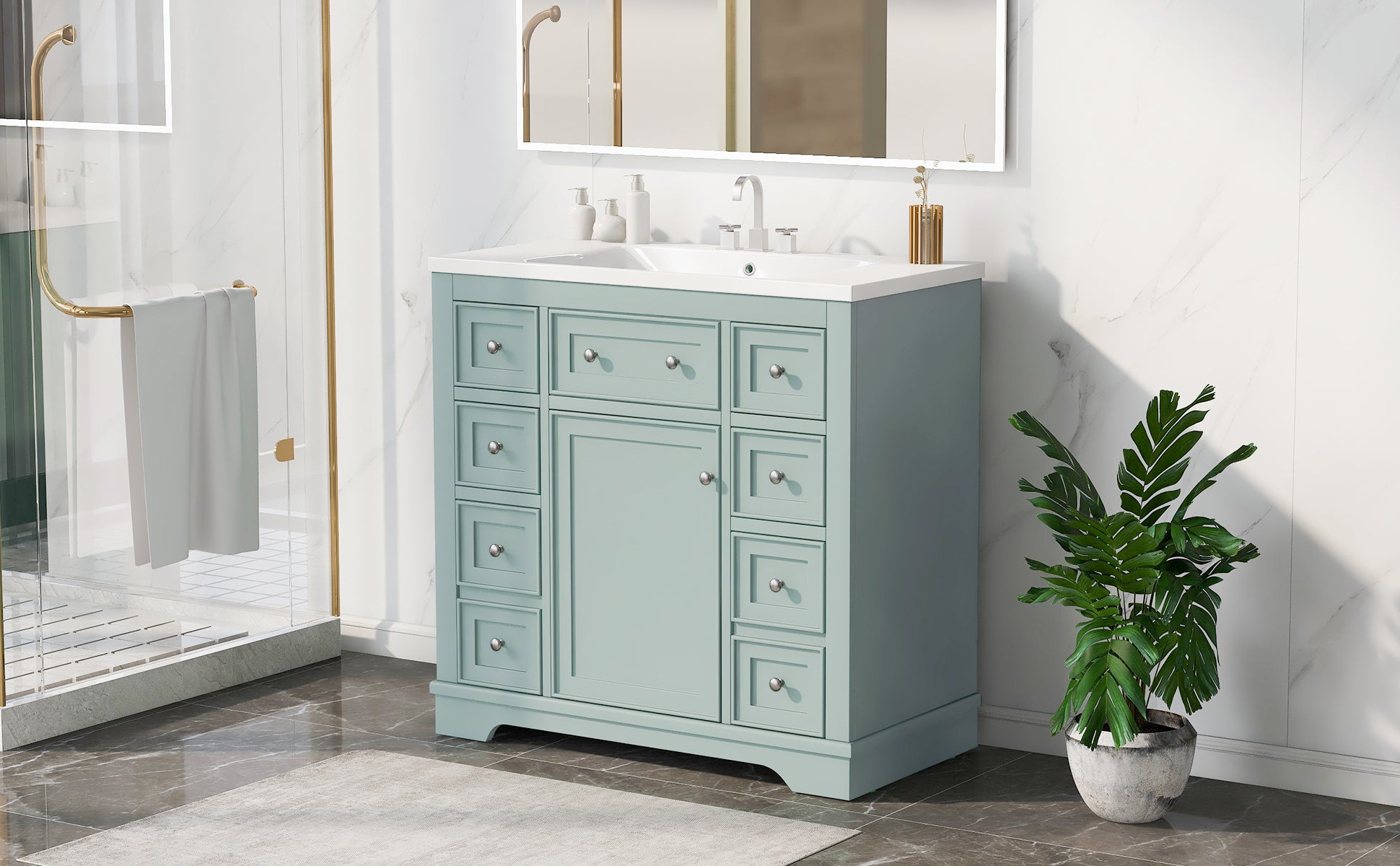 36" Bathroom Vanity With Sink Combo, One Cabinet And Six Drawers, Solid Wood And Mdf Board, Green Green Solid Wood Mdf