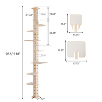 9' Adjustable Height Floor To Ceiling Cat Tree, Multi Level Cat Vertical Cat Condo, Cat Climbing Frame Activity Center With Perching Shelves For Indoor Cats, Natural Natural Wood