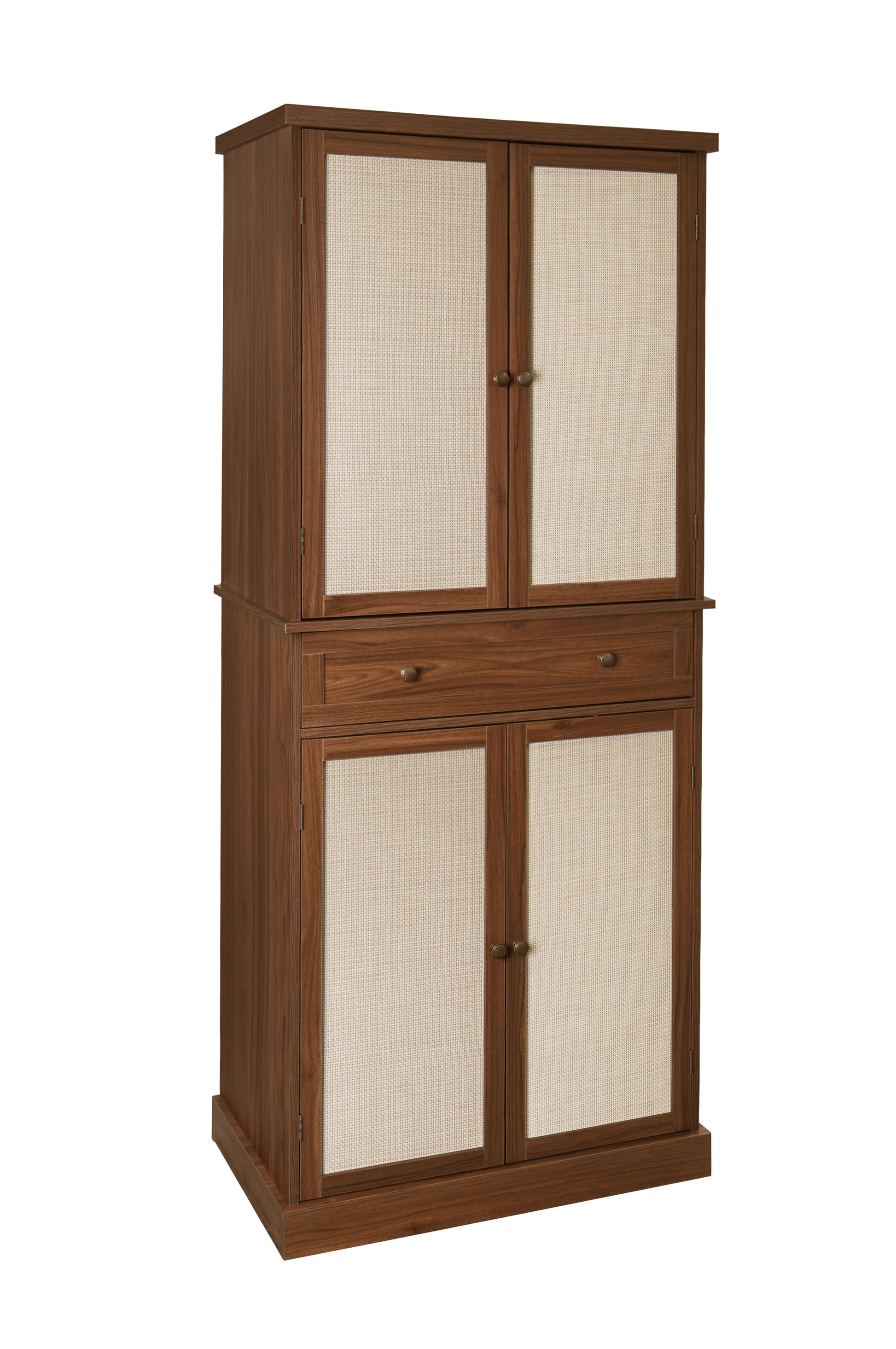 4 Door Cabinet With 1 Drawer, With 4 Adjustable Inner Shelves, Storage Cabinet Walnut Particle Board