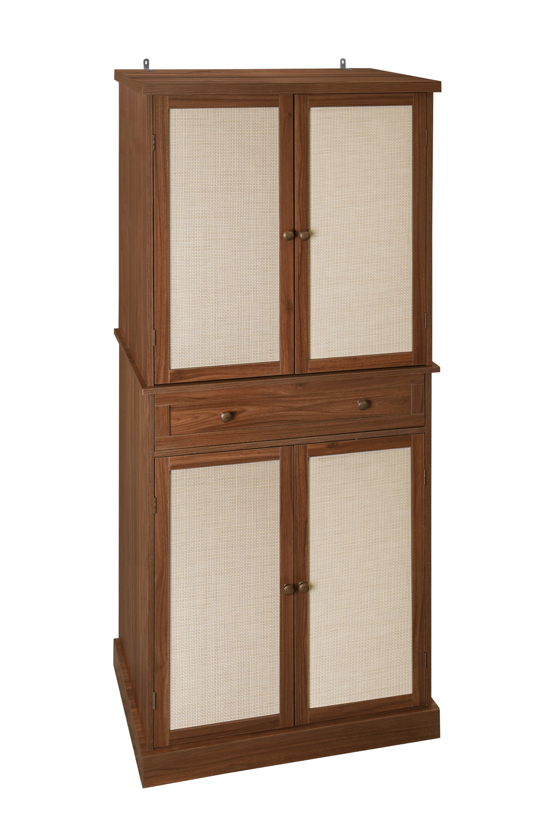 4 Door Cabinet With 1 Drawer, With 4 Adjustable Inner Shelves, Storage Cabinet Walnut Particle Board