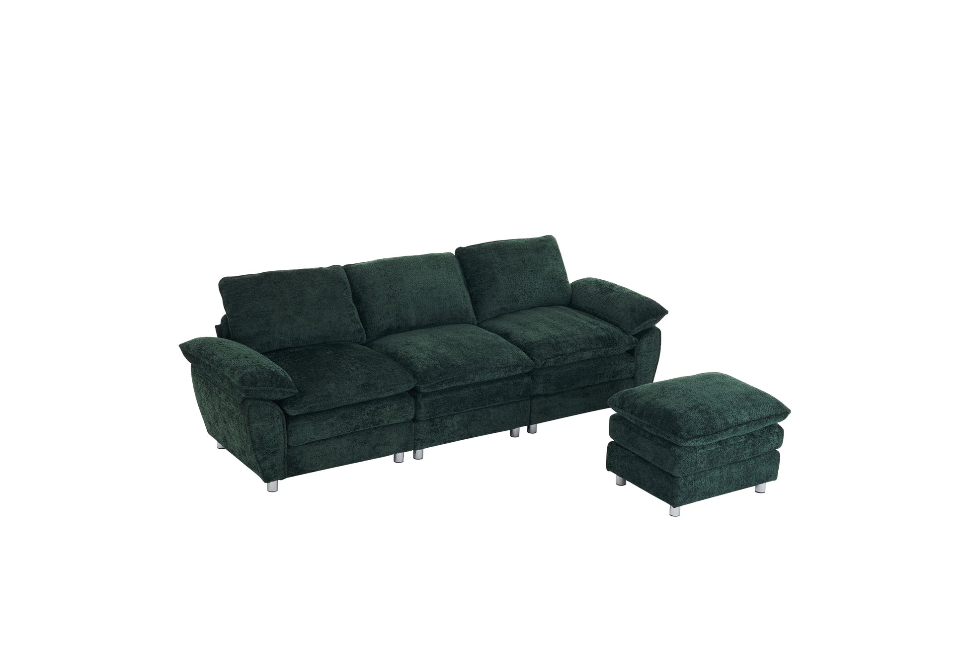 Modern Deep 3 Seat Sofa Couch With Ottoman, Polyester Sofa Sleeper Comfy Upholstered Furniture For Living Room, Apartment, Studio, Office, Green Green Polyester 3 Seat