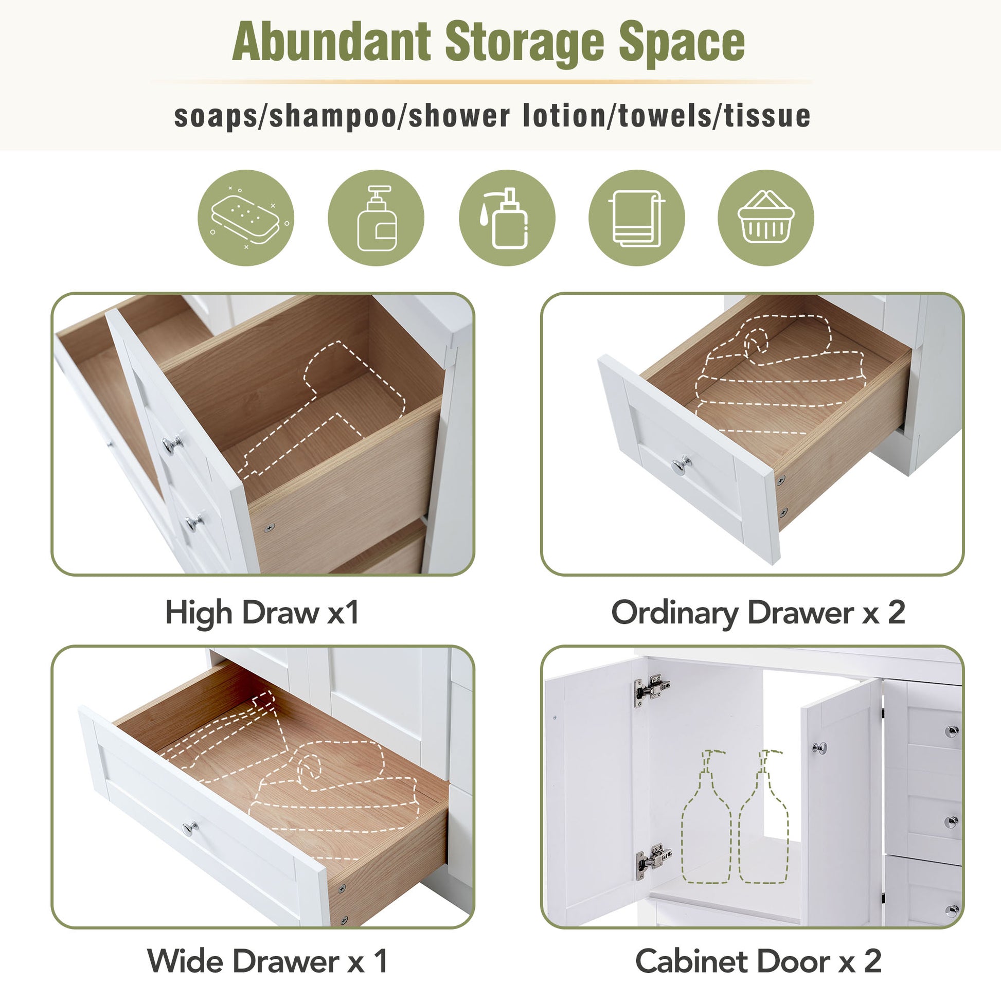 Video 36 Inch Shaker Style Free Standing Bathroom Vanity Cabinet With Sink, 4 Soft Close Drawers And 2 Soft Close Doors White Mdf