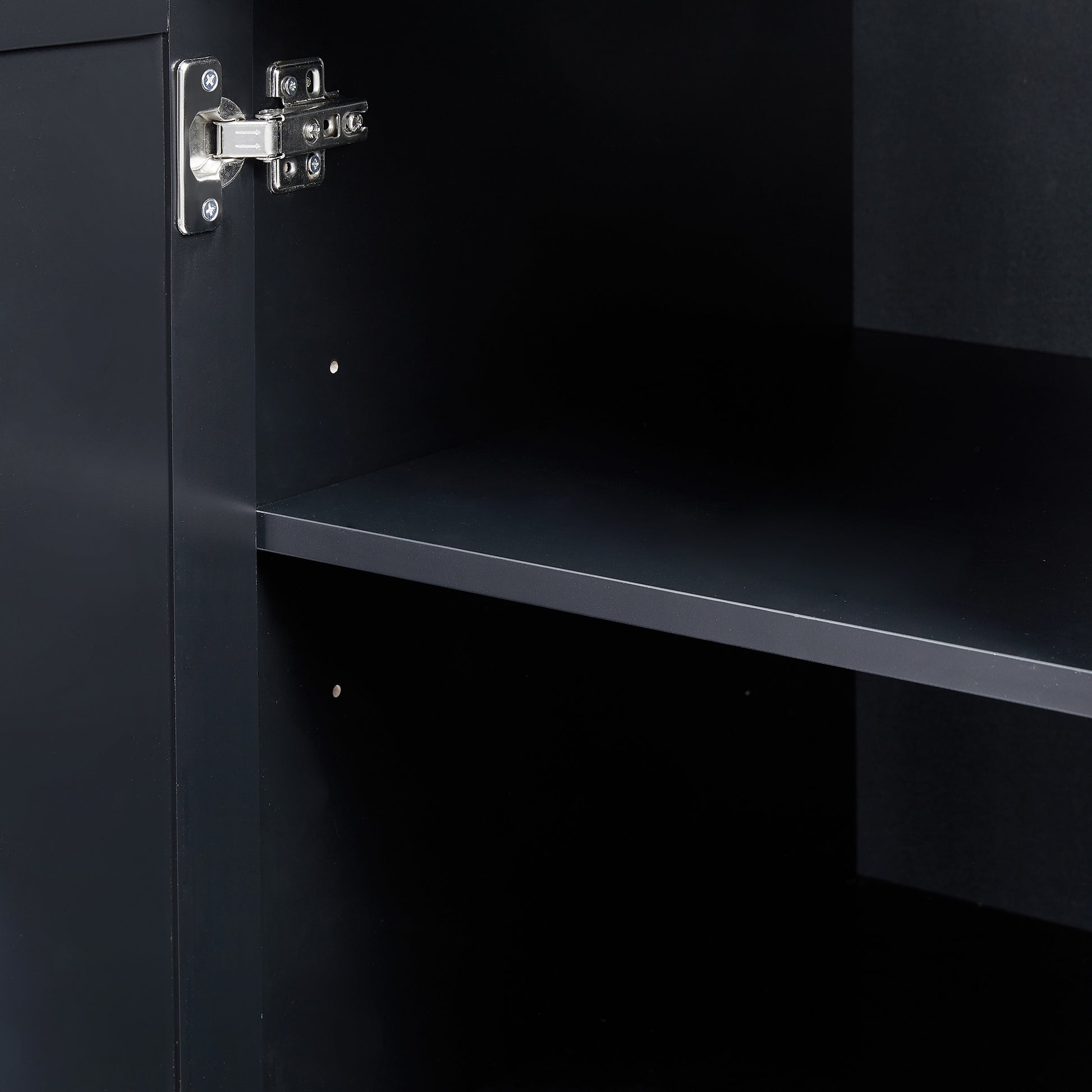 Tall And Wide Storage Cabinet With Doors For Bathroom Office, Three Drawers, Black Black Mdf