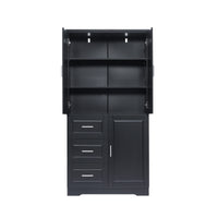 Tall And Wide Storage Cabinet With Doors For Bathroom Office, Three Drawers, Black Black Mdf