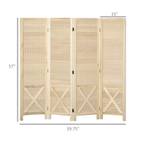 Homcom 4 Panel Pegboard Display Room Divider, 4.7' Tall Wood Indoor Portable Folding Privacy Screen, Partition Wall Divider For Home Office, Natural Natural Wood