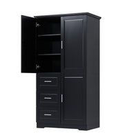 Tall And Wide Storage Cabinet With Doors For Bathroom Office, Three Drawers, Black Black Mdf