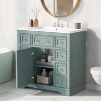 36" Bathroom Vanity With Sink Combo, One Cabinet And Six Drawers, Solid Wood And Mdf Board, Green Green Solid Wood Mdf